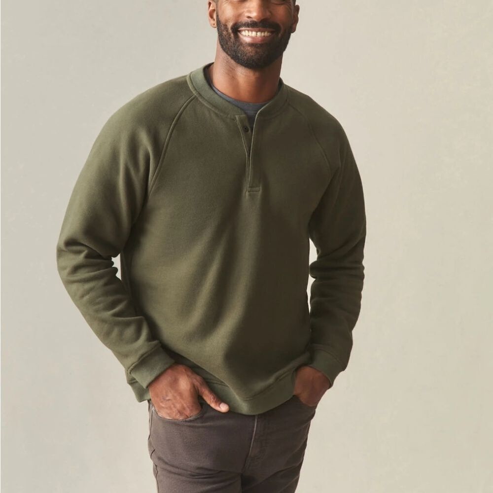 NEW American Giant Midweight Snap Henley Dark Deep Olive Green Size L